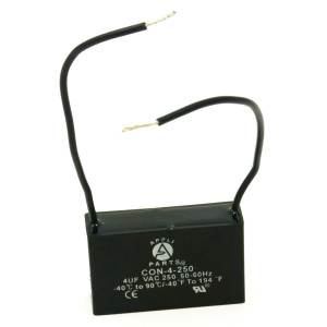 Appli Parts Condensador Capacitor de ventilador 4 mfd (microfaradios) uf 250VAC con 2 cables compatible con cualquier marca de igual capacitancia 4.7cm ancho x 2.6cm prof x 3.7cm alto CAP-4-250-2C Appli Parts Condensador Capacitor de ventilador 4 mfd (microfaradios) uf 250VAC con 2 cables compatible con cualquier marca de igual capacitancia 4.7cm ancho x 2.6cm prof x 3.7cm alto CAP-4-250-2C