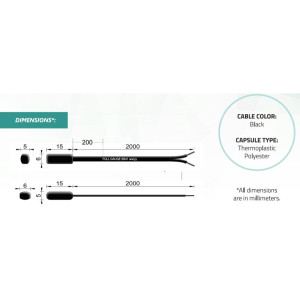 Full Gauge SB-41 Temperature Sensor 8.2 ft (2.5 m), Black, NTC Sensor with thermoplastic polyester cable and individual isolation. Operating Temp -58 to 221 F (-50 to 105 C)