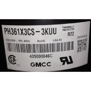 GMCC Compressor Rotary Fixed Speed Toshiba 208-230V/60Hz/1Ph Lra 60 R22 PH361X3CS-3KUU 201400600220 11103010001629 