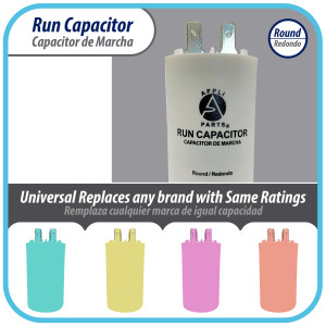 Appli Parts Run Capacitor for electric motors 25 Mfd uF (microfarads) 250VAC Plastic Case with terminals CBB60 Round Universal fit water pumps and others 3-1/8 in High 1-5/8 in Wide CON-25-250-P