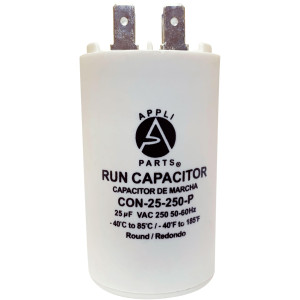 Appli Parts Condensador Capacitor de Marcha 25 Mfd uF (microfaradios) 250VAC CBB60 Cuerpo plastico para bombas de agua y otras aplicaciones Redondo UL E476928 8 cm Alto 4 cm Ancho CON-25-250-P Appli Parts Condensador Capacitor de Marcha 25 Mfd uF (microfaradios) 250VAC CBB60 Cuerpo plastico para bombas de agua y otras aplicaciones Redondo UL E476928 8 cm Alto 4 cm Ancho CON-25-250-P