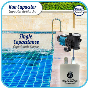 Appli Parts Run Capacitor for electric motors 25 Mfd uF (microfarads) 250VAC Plastic Case with terminals CBB60 Round Universal fit water pumps and others 3-1/8 in High 1-5/8 in Wide CON-25-250-P