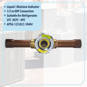 Appli Parts APSG-12S 1/2 in Sight Glass and liquid moisture indicator Solder connections with take-apart Body for HVAC/R installations suitable for CFC HCFC HFC refrigerants