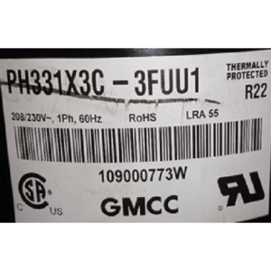 GMCC Compressor fixed speed rotary 24,000Btu 208-230V/60Hz/1Ph Lra 55 R22 PH331X3C-3FUU1 201400600180 11103010000675