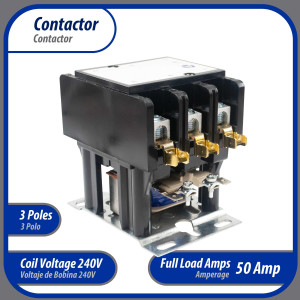 Appli Parts APAC-350240 Heavy Duty 3 Poles Contactor 50 Amp 240 Volts Coil Replacement for ac Compressor and Electrical Applications UL Certified 476929