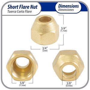 Appli Parts APFN-38 3/8 in Flare short brass flared fittings for use with copper, brass, aluminum, or steel tubing in gas line plumbing and hvac applications Appli Parts APFN-38 3/8 in Flare short brass flared fittings for use with copper, brass, aluminum, or steel tubing in gas line plumbing and hvac applications
