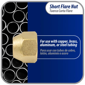 Appli Parts APFN-38 3/8 in Flare short brass flared fittings for use with copper, brass, aluminum, or steel tubing in gas line plumbing and hvac applications