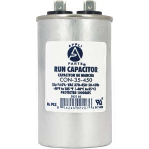 Appli Parts Condensador Capacitor de Marcha 35 Mfd uF (microfaradios) 370VAC o 450VAC CBB65 Universal Aire acondicionado y otras aplicaciones Redondo UL E476928 9.3cm Alto 4.7cm Ancho CON-35-450 Appli Parts Condensador Capacitor de Marcha 35 Mfd uF (microfaradios) 370VAC o 450VAC CBB65 Universal Aire acondicionado y otras aplicaciones Redondo UL E476928 9.3cm Alto 4.7cm Ancho CON-35-450