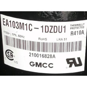 GMCC Compressor fixed speed rotary 115V/1Ph/60Hz Lra51 R410A EA103M1C-1DZDU1 201400601210 11103010000447