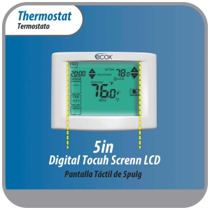 Termostato Ecox Digital pantalla tactil 12.5cm, Programable 7+0, 1 Etapa, Touch Screen 24v