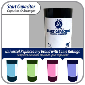 Appli Parts motor start capacitor 189-227 Mfd (microfarads) uF 250 VAC universal fit for electric motor applications 1-7/16 in Wide 3-3/8 in Height CON-189-250

